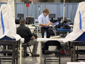 A student working in a competition