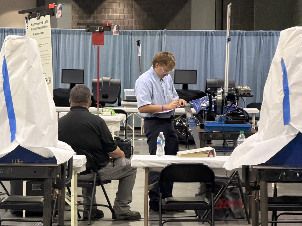 A student working in a competition